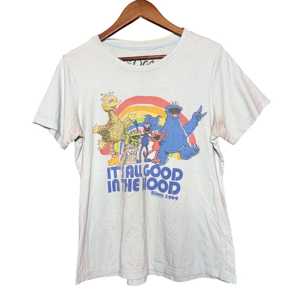 Doe Sesame Street Graphic Tee Women Size 0 Blue It's All Good In The Hood